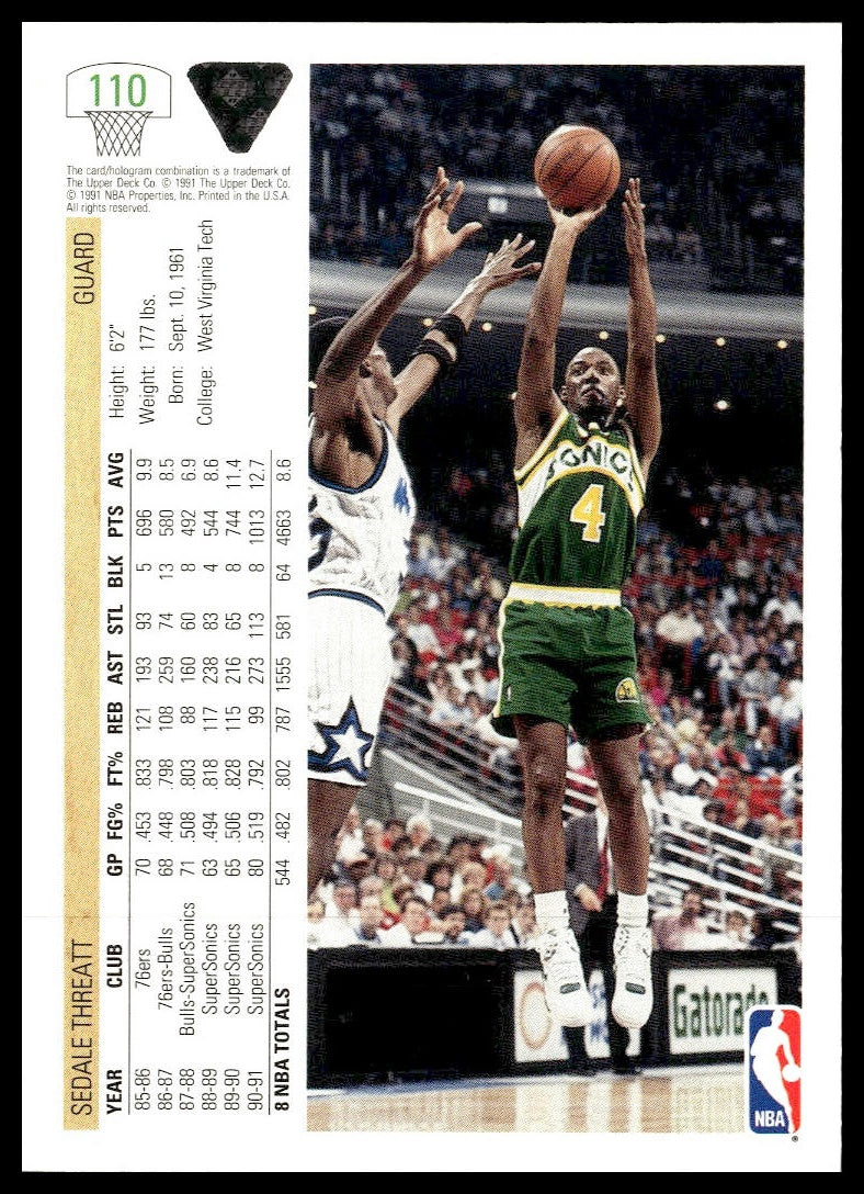 Sedale Threatt #110 1991-92 Upper Deck Seattle SuperSonics