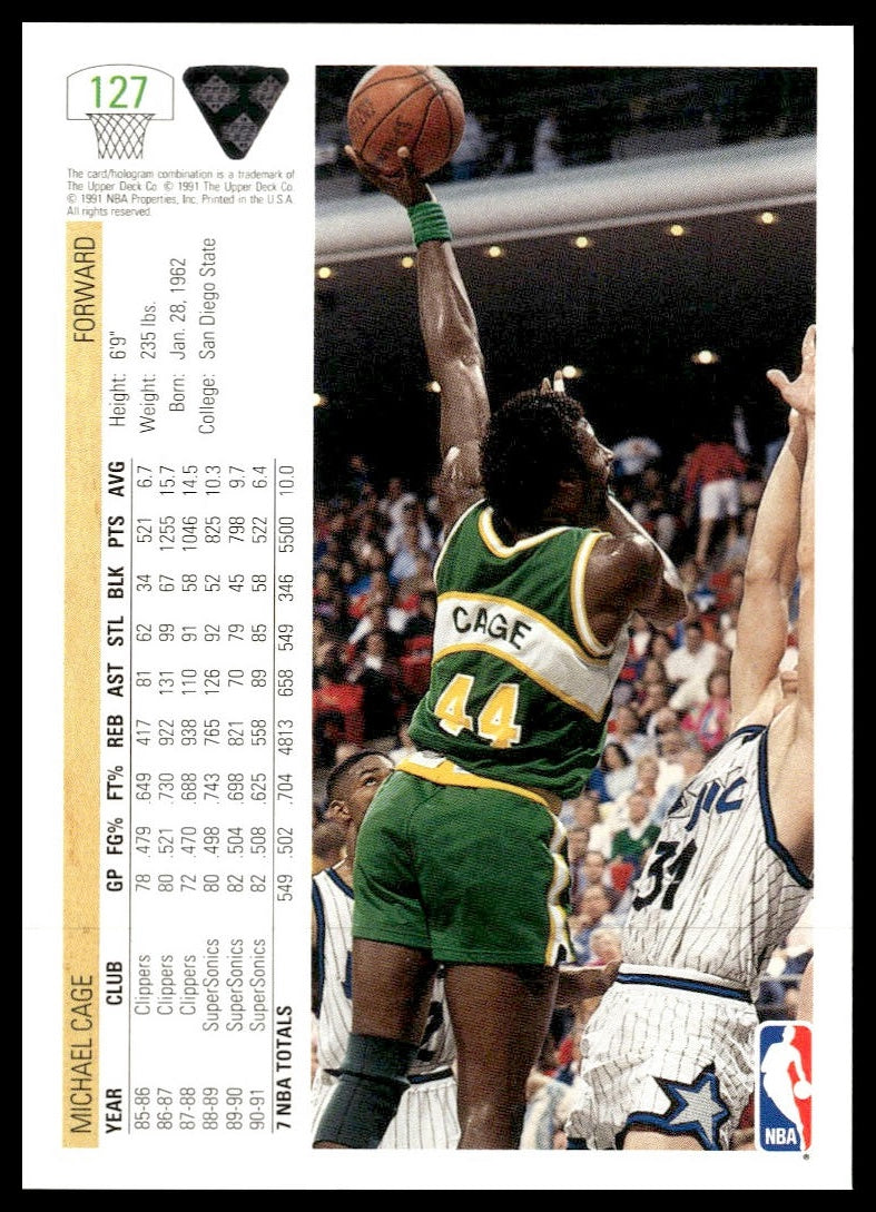 Michael Cage #127 1991-92 Upper Deck Seattle SuperSonics