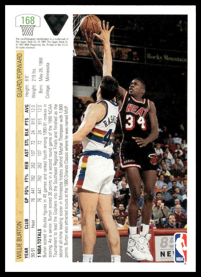 Willie Burton #168 1991-92 Upper Deck Miami Heat