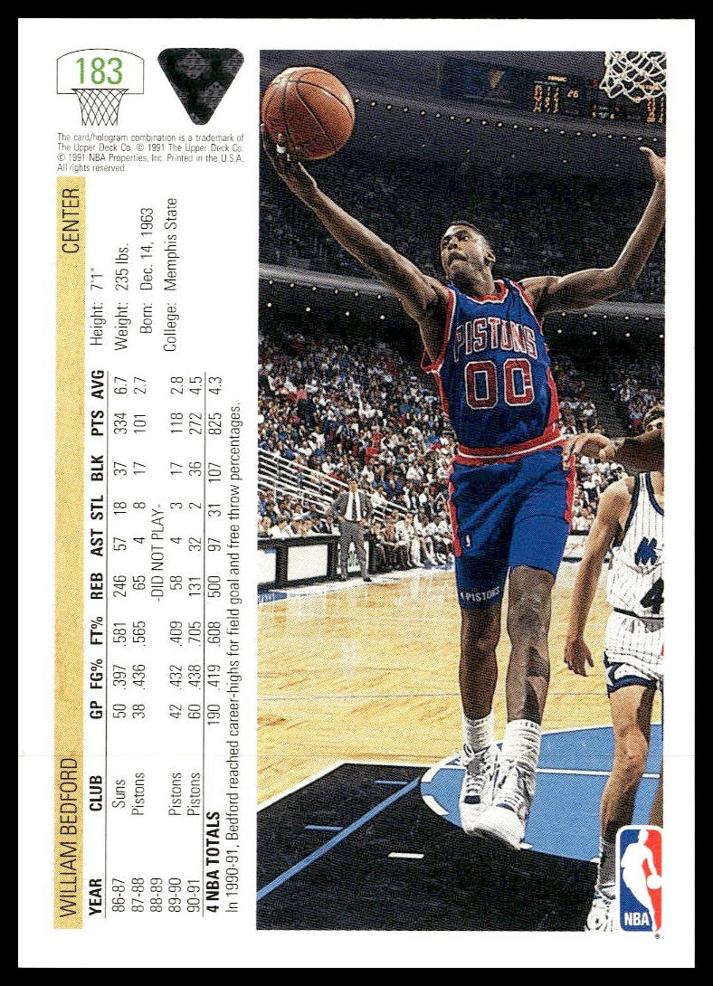 William Bedford #183 1991-92 Upper Deck Detroit Pistons