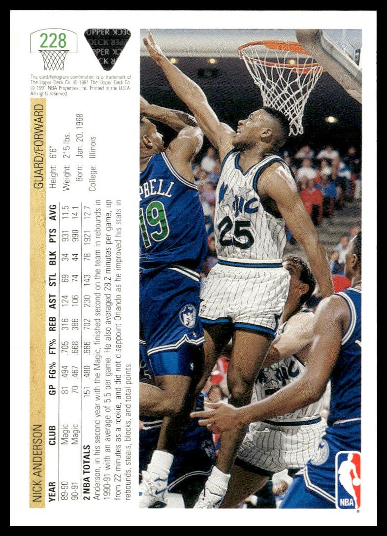 Nick Anderson #228 1991-92 Upper Deck Orlando Magic