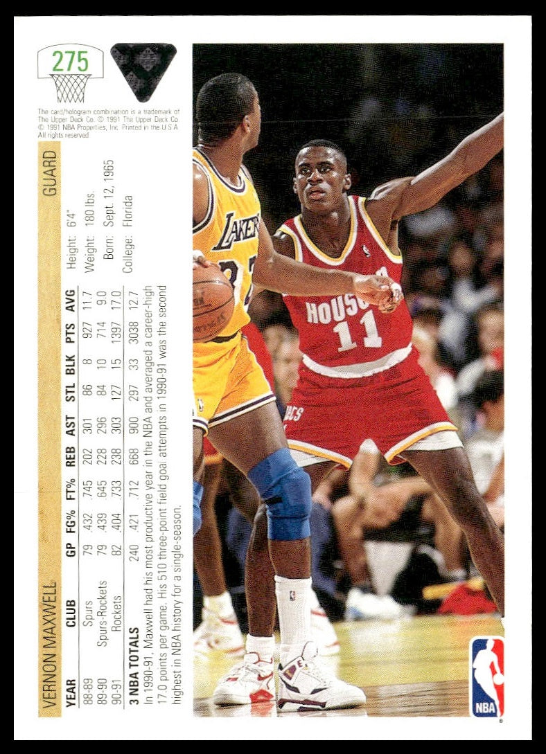 Vernon Maxwell #275 1991-92 Upper Deck Houston Rockets