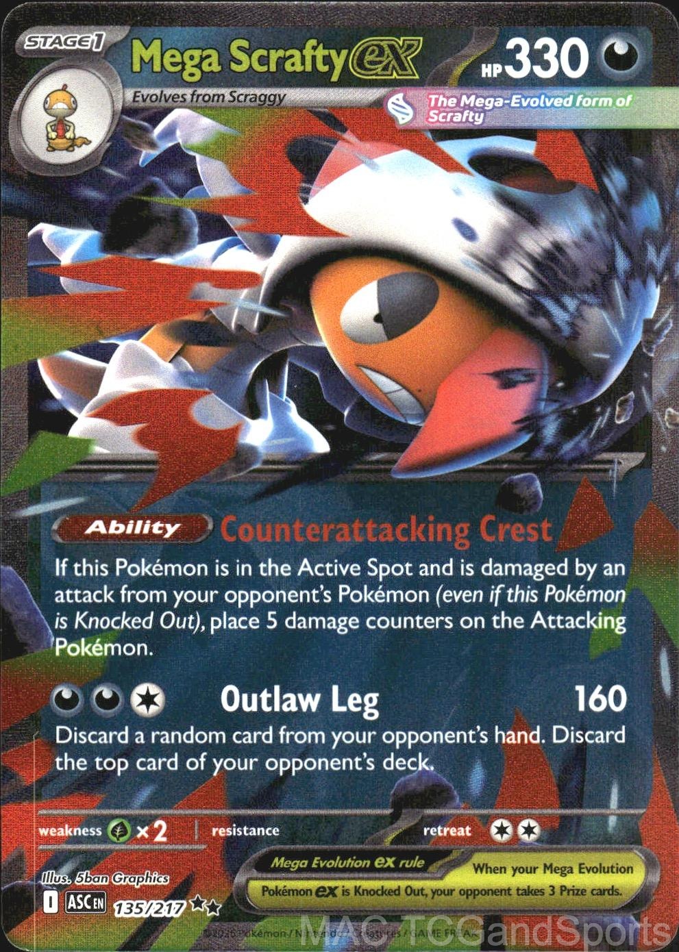 Mega Scrafty ex 135/217 Holo Ascended Heroes Pokemon TCG NM