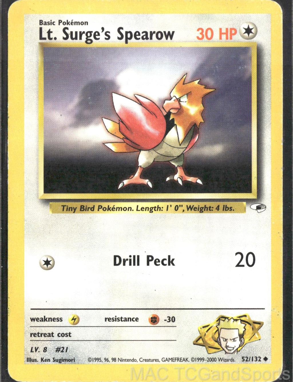 Lt. Surge's Spearow 52/132 Unlimited Gym Heroes Pokemon TCG MP