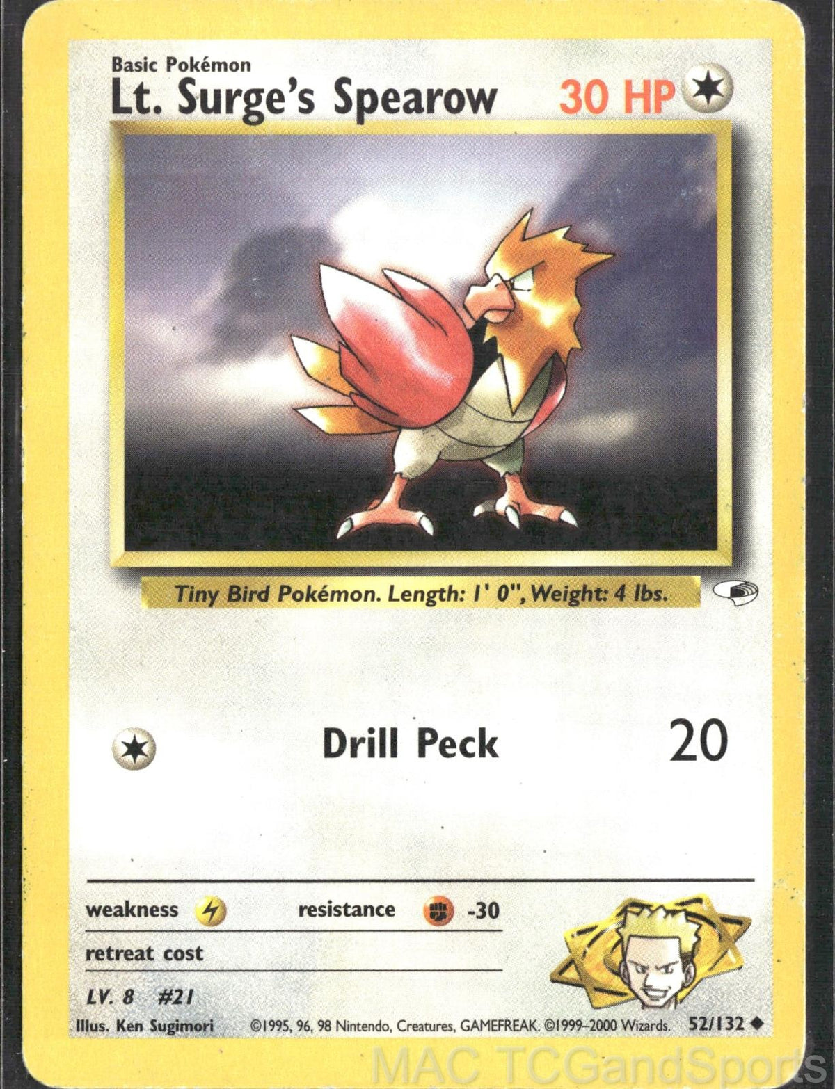 Lt. Surge's Spearow 52/132 Unlimited Gym Heroes Pokemon TCG MP