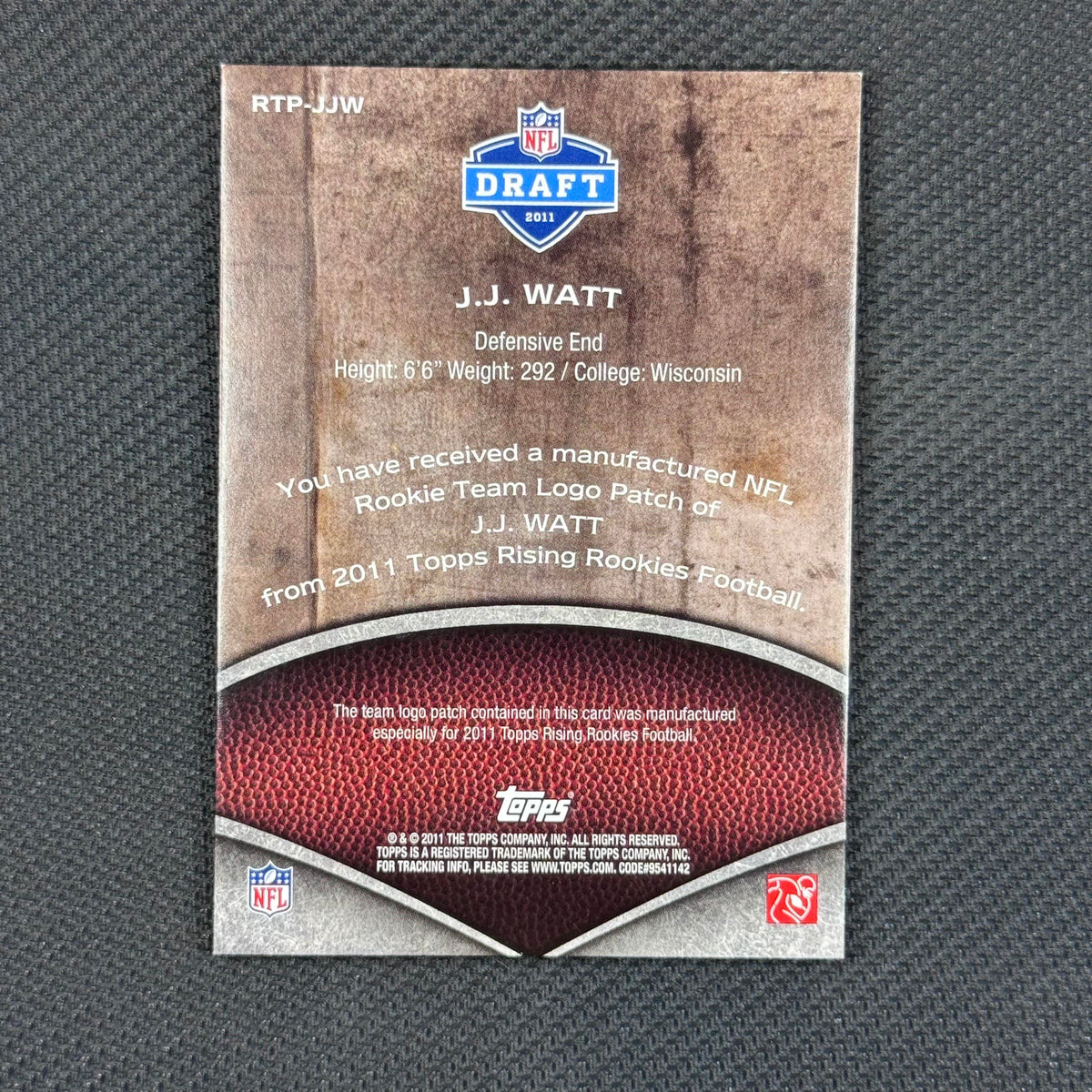 J.J. Watt #RTP-JJW Rookie Team Patches 2011 Topps Rising Rookies #/1074