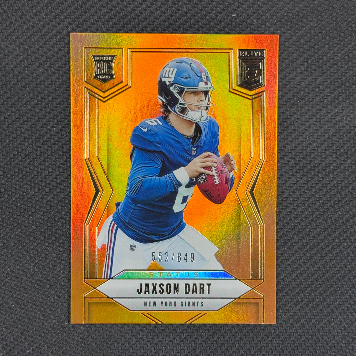 Jaxson Dart #103 Status Metallic Orange 2025 Donruss Elite #/849 Giants SP