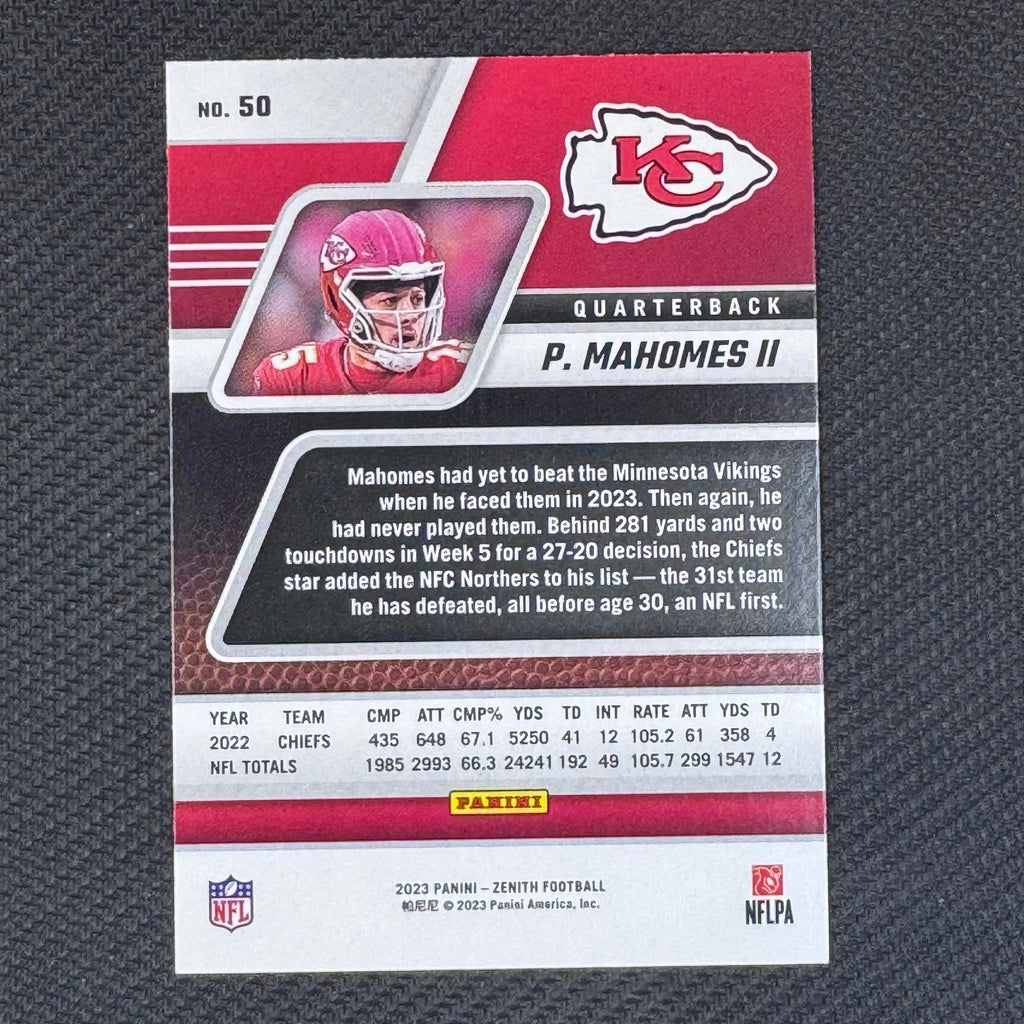 Patrick Mahomes II #50 2023 Panini Zenith Kansas City Chiefs