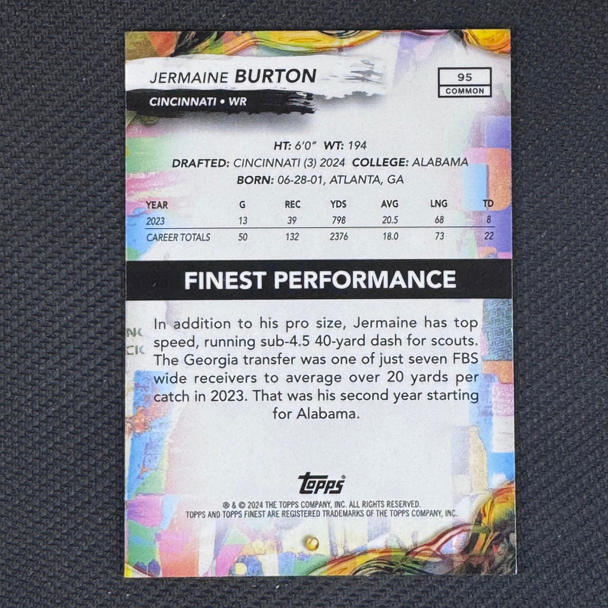 Jermaine Burton #95 Blue Checkerboard Refractor 2024 Finest #/99 Bengals Rookie