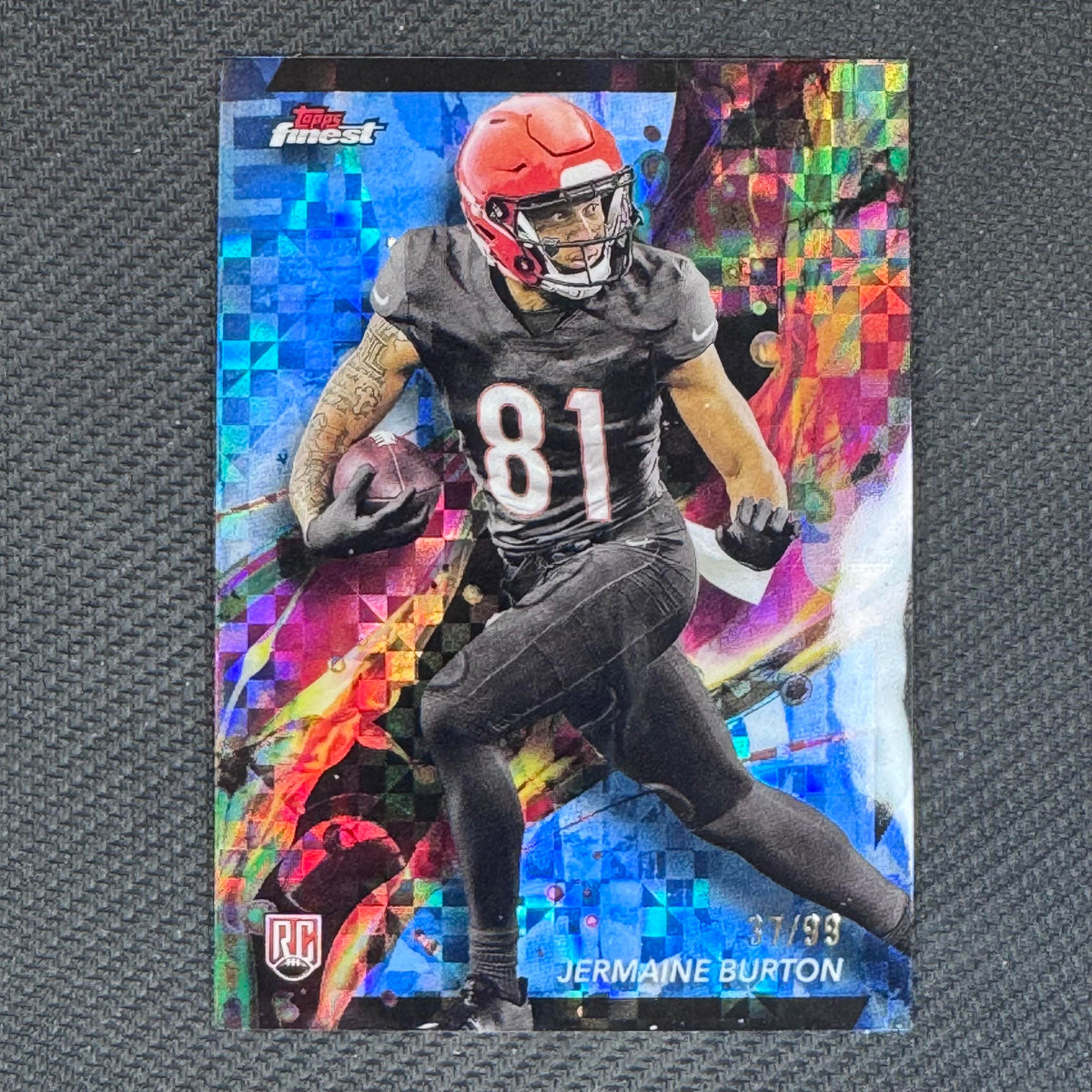 Jermaine Burton #95 Blue Checkerboard Refractor 2024 Finest #/99 Bengals Rookie