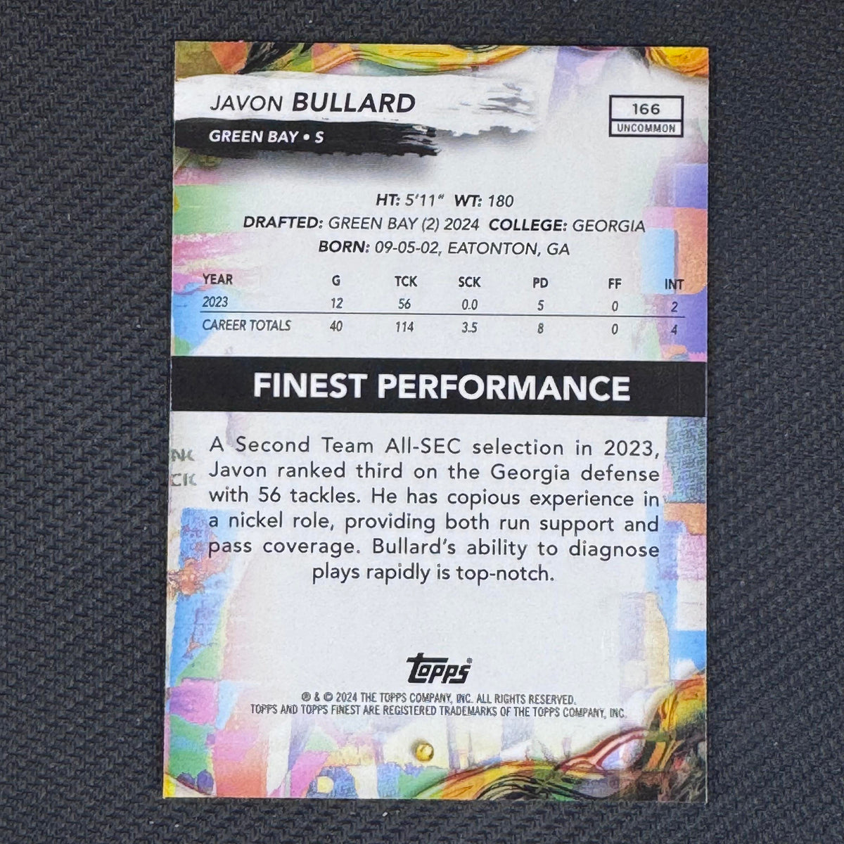 Javon Bullard #166 Sky Blue Refractor 2024 Finest #/250 Green Bay Packers RC