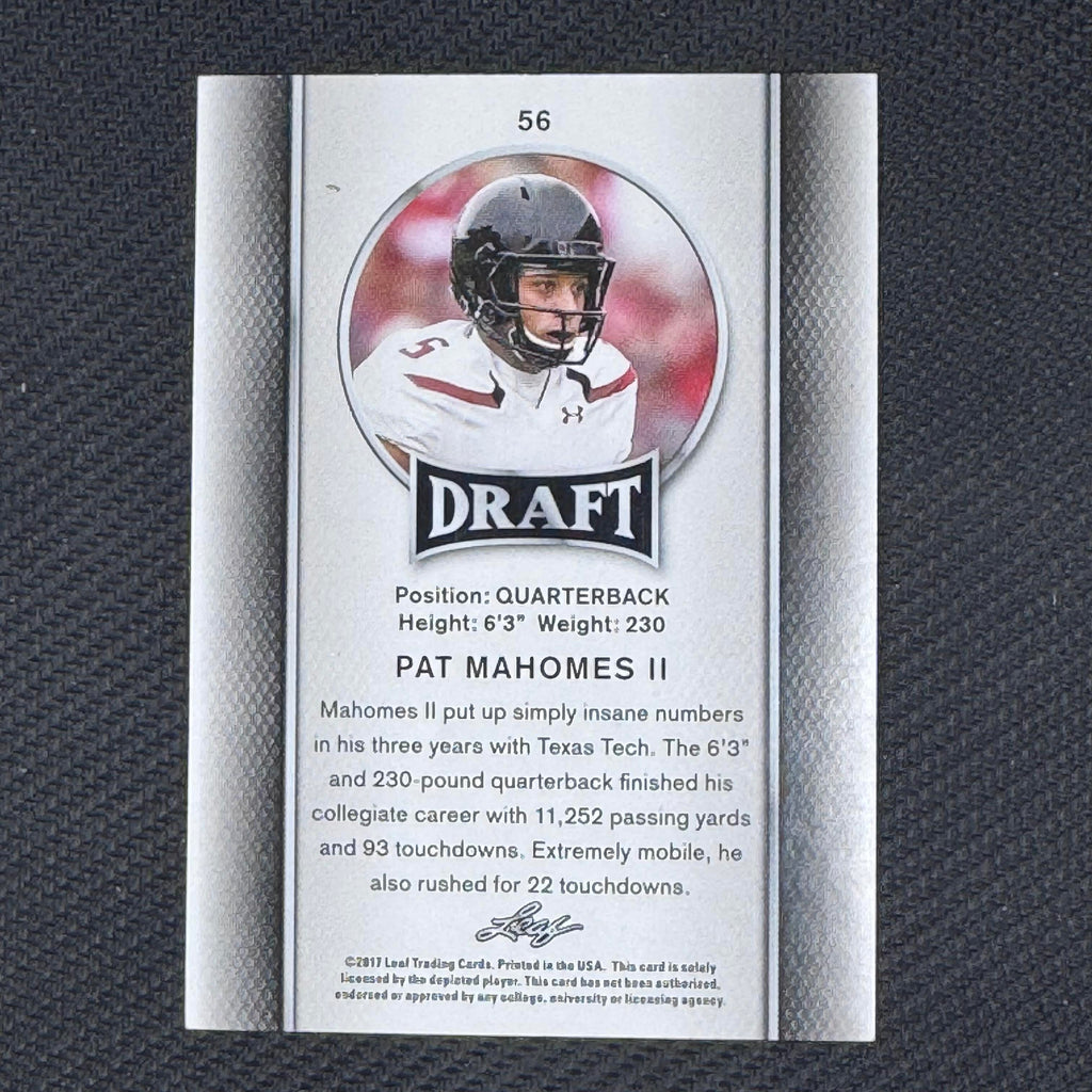 Pat Mahomes II #56 2017 Leaf Draft Texas Tech Red Raiders