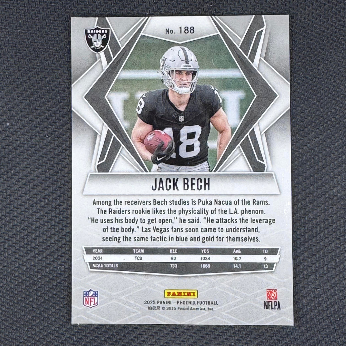 Jack Bech #188 2025 Panini Phoenix Las Vegas Raiders RC