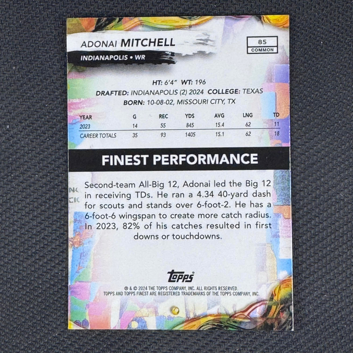 Adonai Mitchell #85 2024 Finest Indianapolis Colts RC