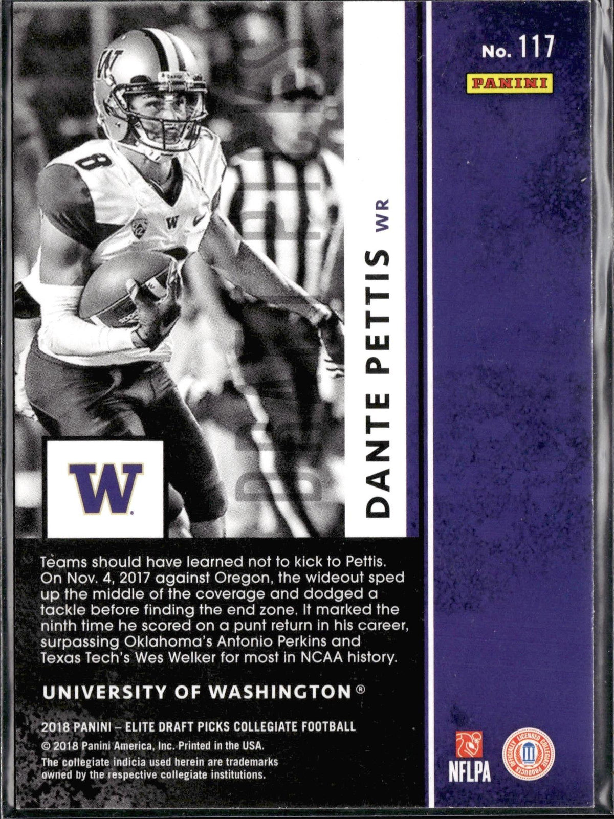 Dante Pettis #117 2018 Panini Elite Draft Picks Washington Huskies