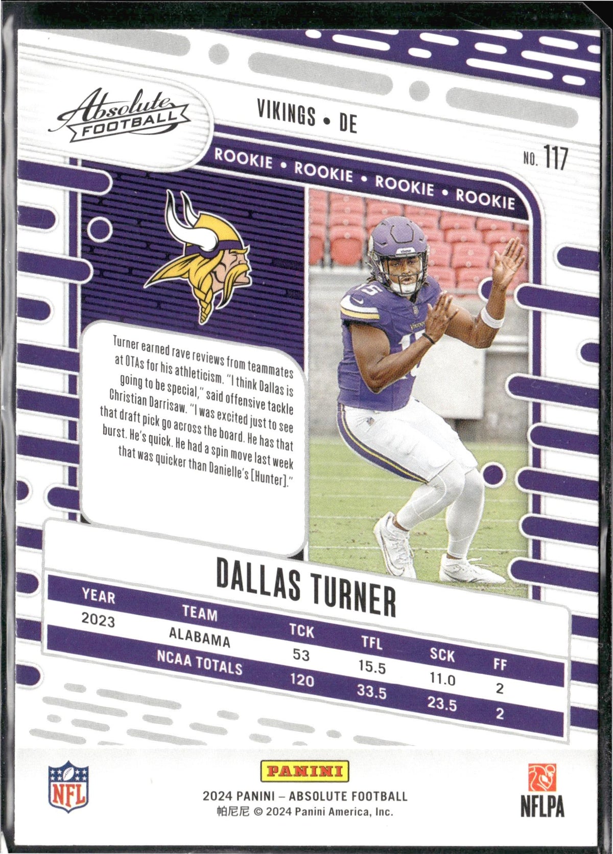 Dallas Turner #117 Retail 2024 Panini Absolute Minnesota Vikings RC