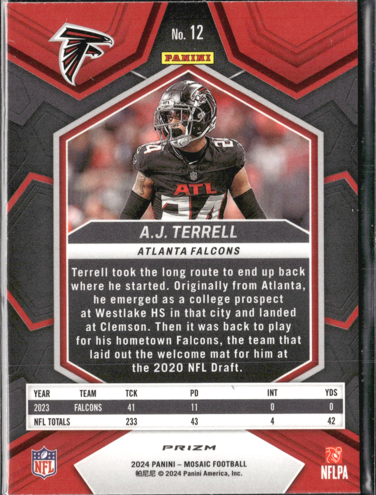 A.J. Terrell #12 Mosaic Reactive Blue 2024 Panini Mosaic Atlanta Falcons