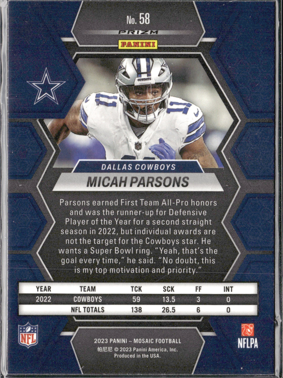 Micah Parsons #58 Mosaic 2023 Panini Mosaic Dallas Cowboys