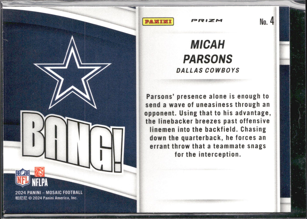 Micah Parsons #4 Bang! Mosaic Green 2024 Panini Mosaic Dallas Cowboys