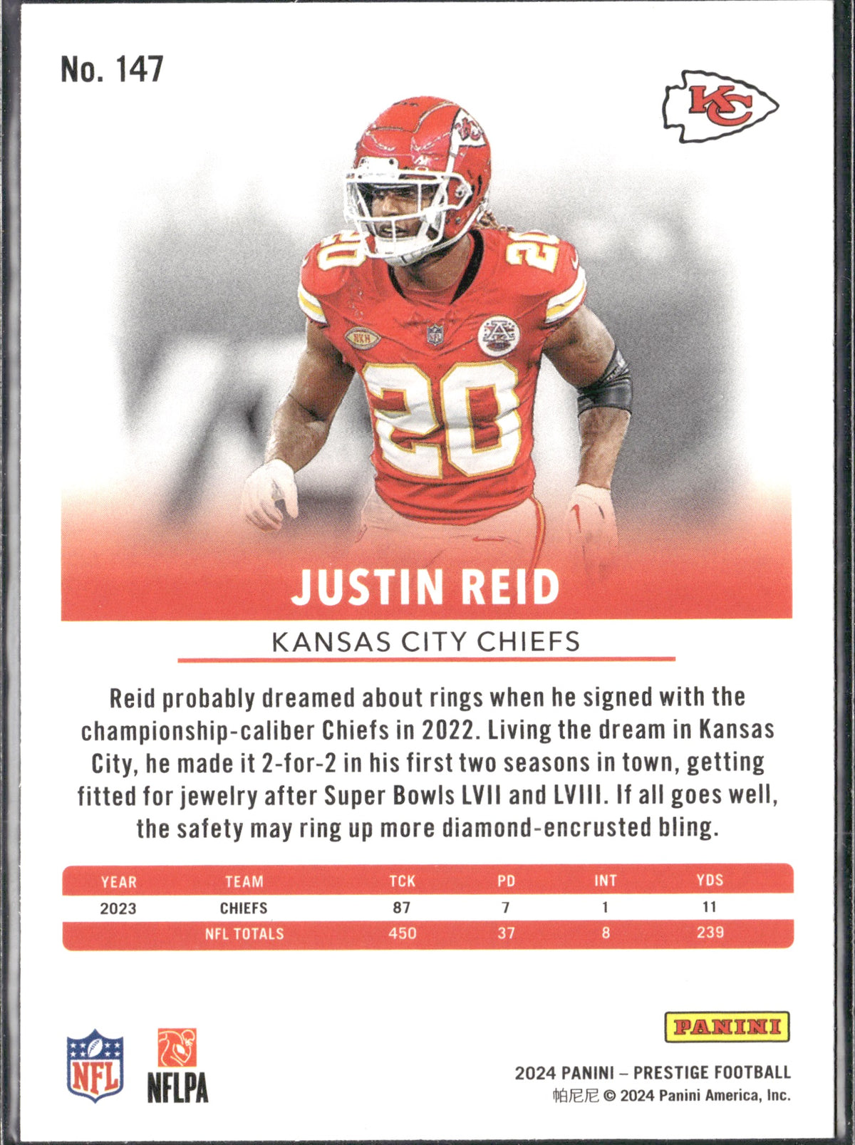 Justin Reid #147 Diamond Xtra Points 2024 Panini Prestige Kansas City Chiefs