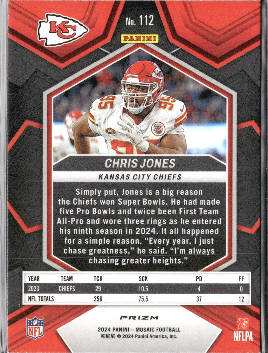 Chris Jones #112 Mosaic 2024 Panini Mosaic Kansas City Chiefs