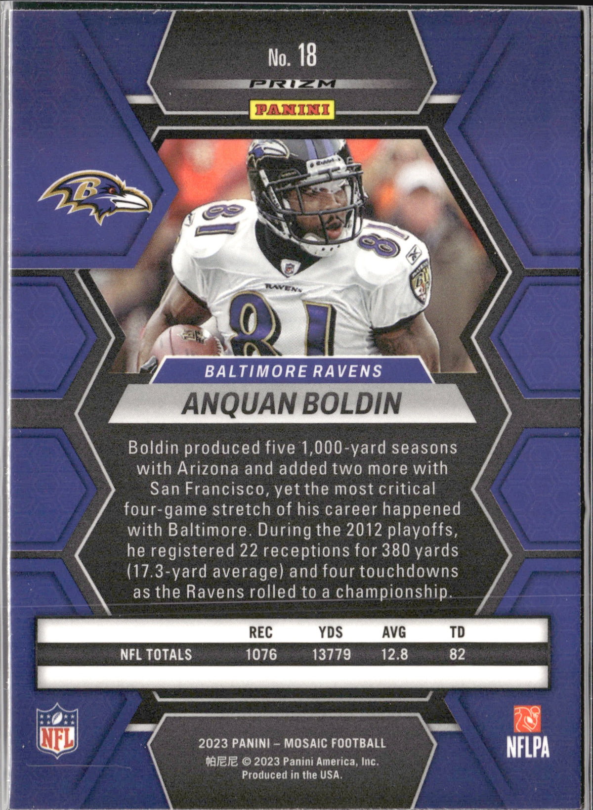 Anquan Boldin #18 Mosaic 2023 Panini Mosaic Baltimore Ravens