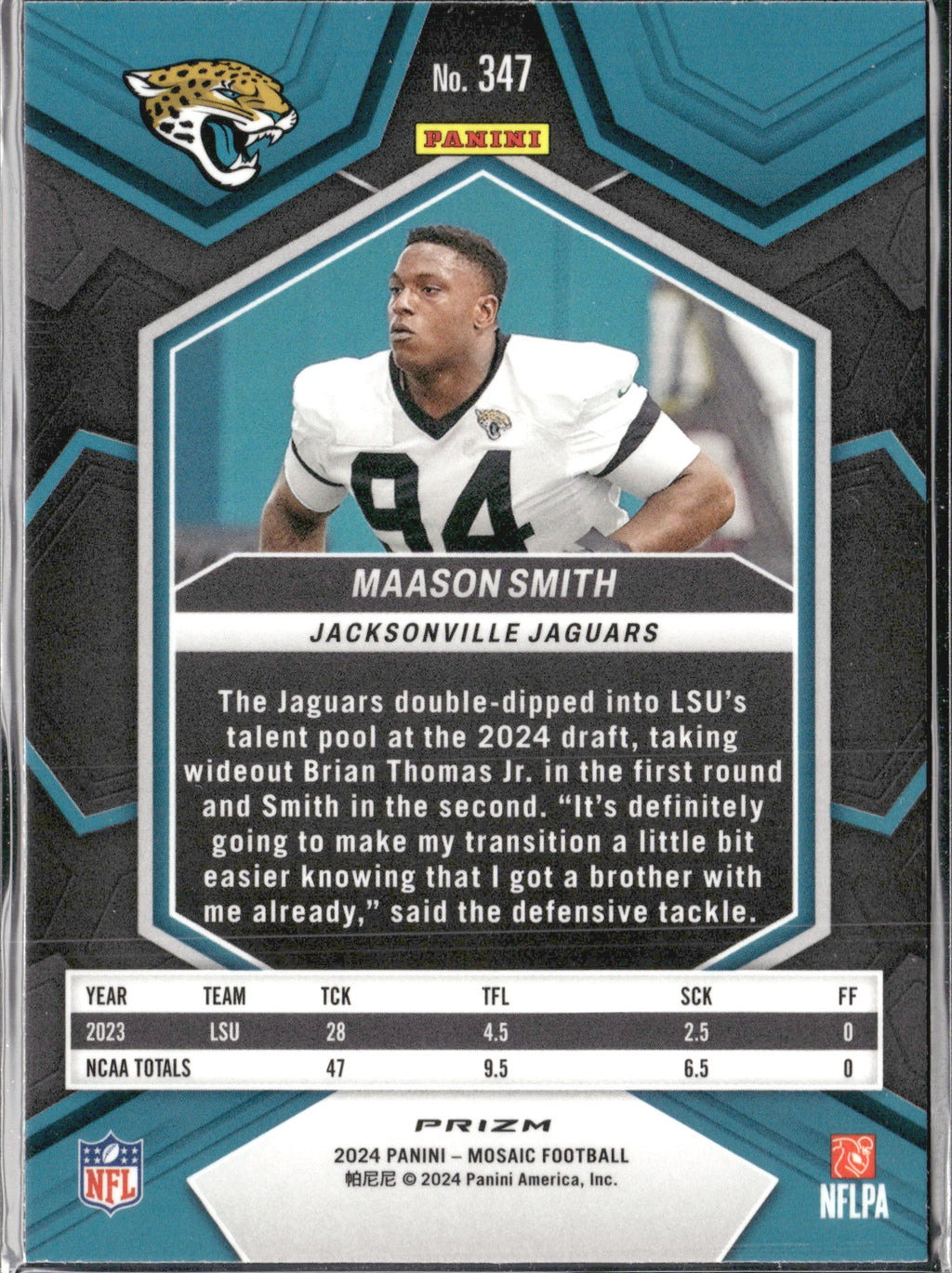 Maason Smith #347 Mosaic Green 2024 Panini Mosaic Jacksonville Jaguars