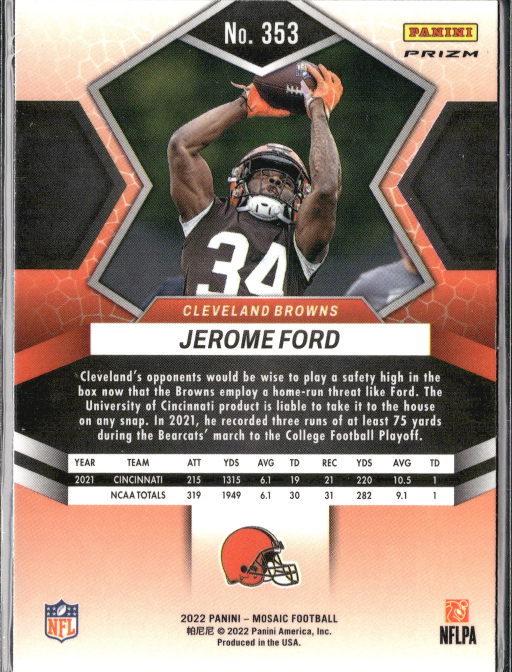 Jerome Ford #353 Mosaic Green 2022 Panini Mosaic Cleveland Browns RC