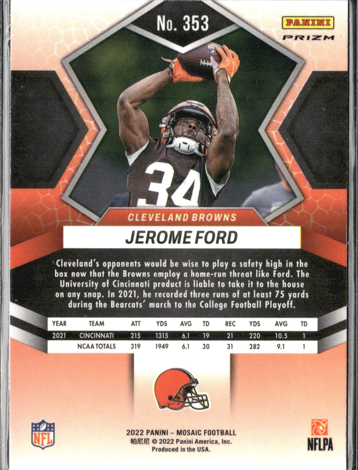 Jerome Ford #353 Mosaic Green 2022 Panini Mosaic Cleveland Browns RC