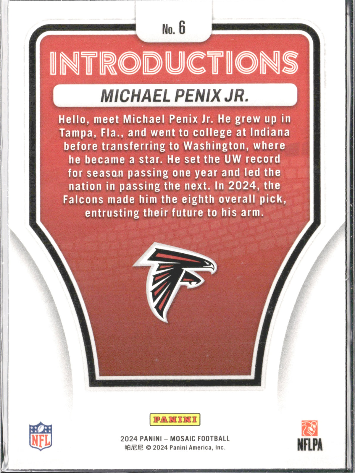 Michael Penix Jr. #6 Introductions Mosaic 2024 Panini Mosaic Atlanta Falcons