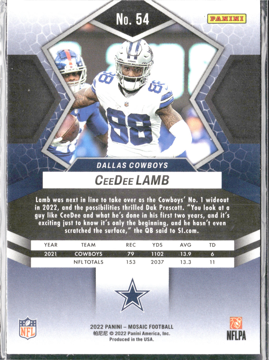 CeeDee Lamb #54 2022 Panini Mosaic Dallas Cowboys