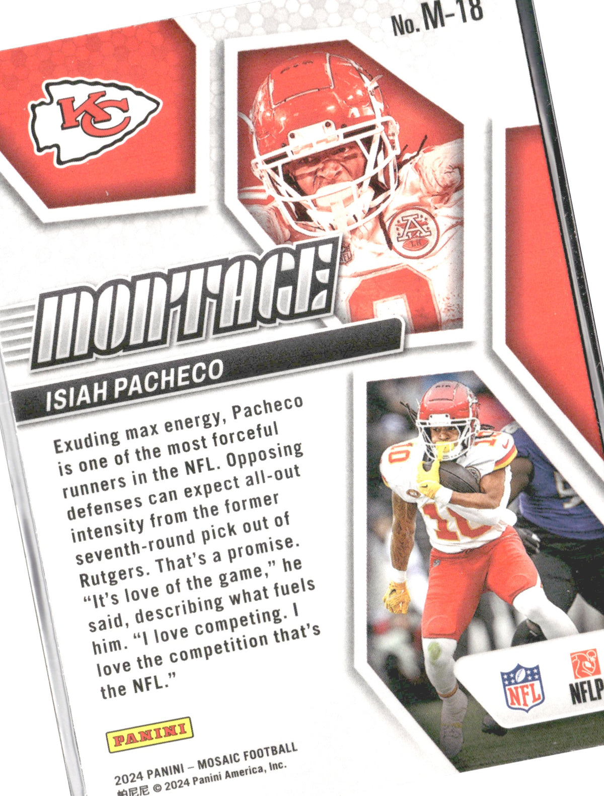 Isiah Pacheco #M-18 Montage 2024 Panini Mosaic Kansas City Chiefs