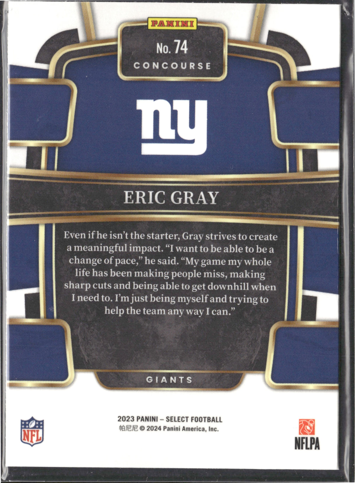 Eric Gray #74 2023 Panini Select New York Giants