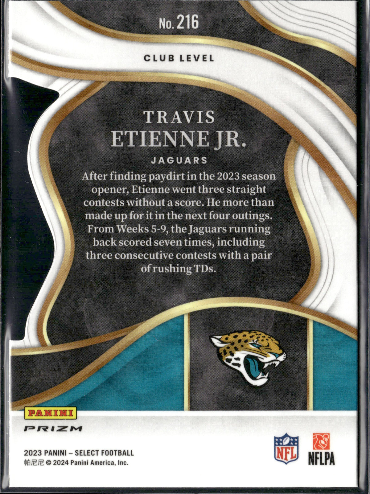 Travis Etienne Jr. #216 Black and Gold Die Cuts 2023 Panini Select Jaguars