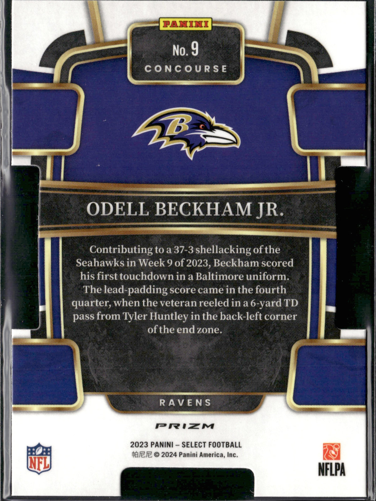 Odell Beckham Jr. #9 Black and Gold Prizms Die Cuts 2023 Panini Select Ravens