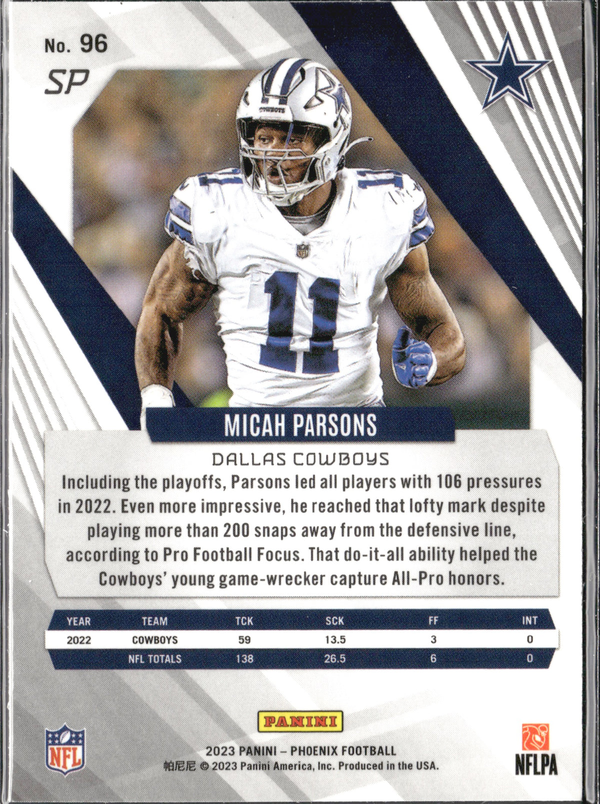 Micah Parsons #96 Silver Seismic 2023 Panini Phoenix Dallas Cowboys