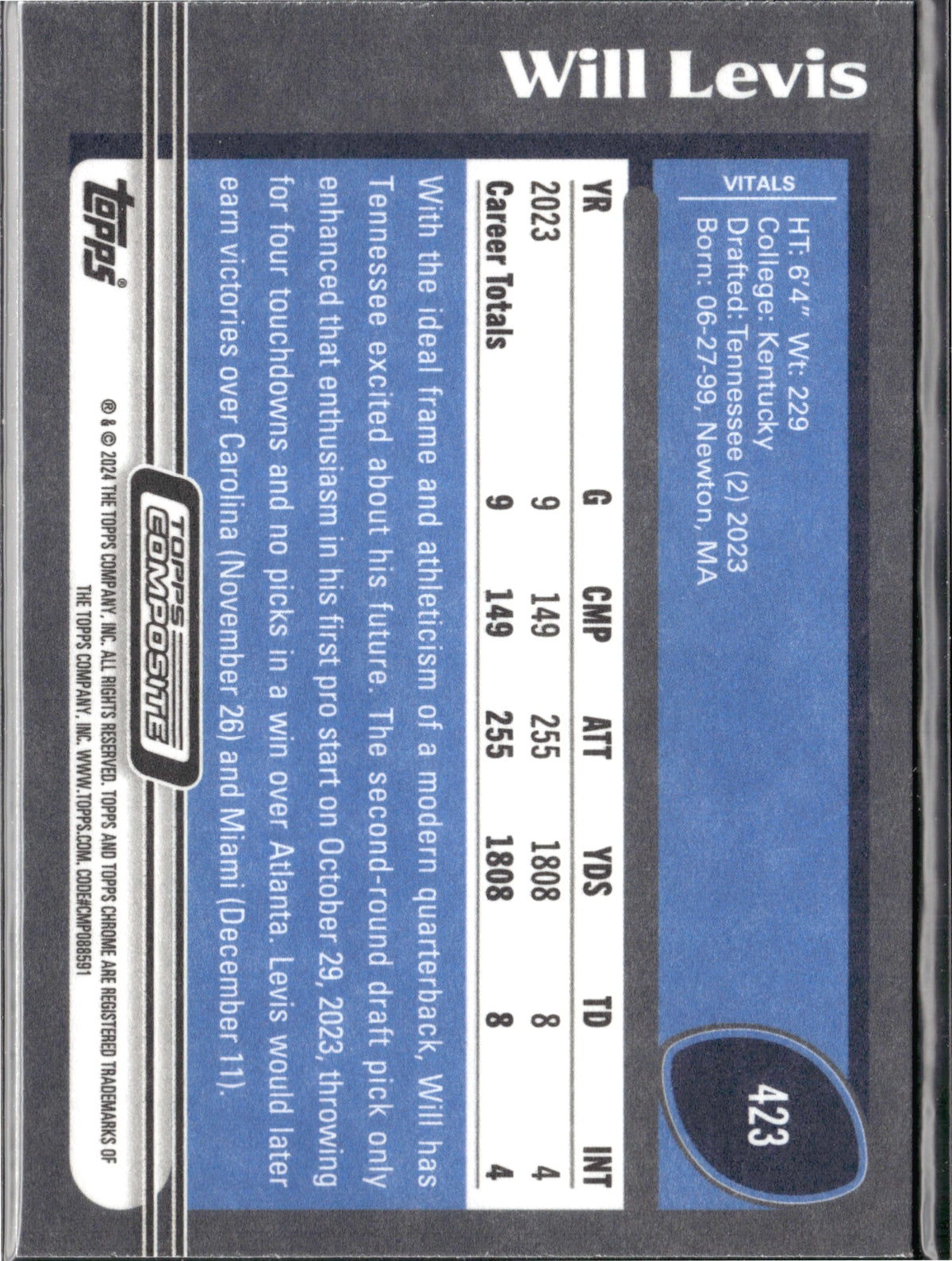 Will Levis #423 2023 Topps Composite Tennessee Titans RC