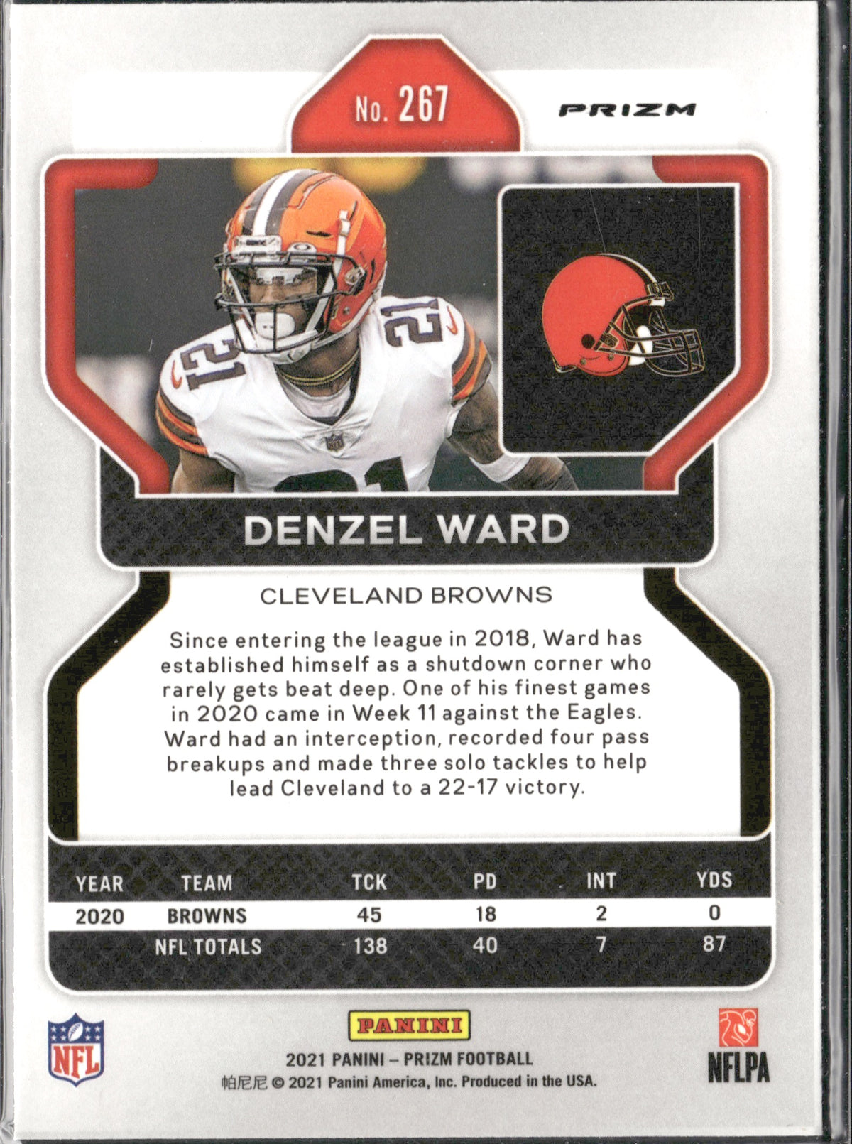 Denzel Ward #267 Neon Green Pulsar 2021 Panini Prizm Cleveland Browns