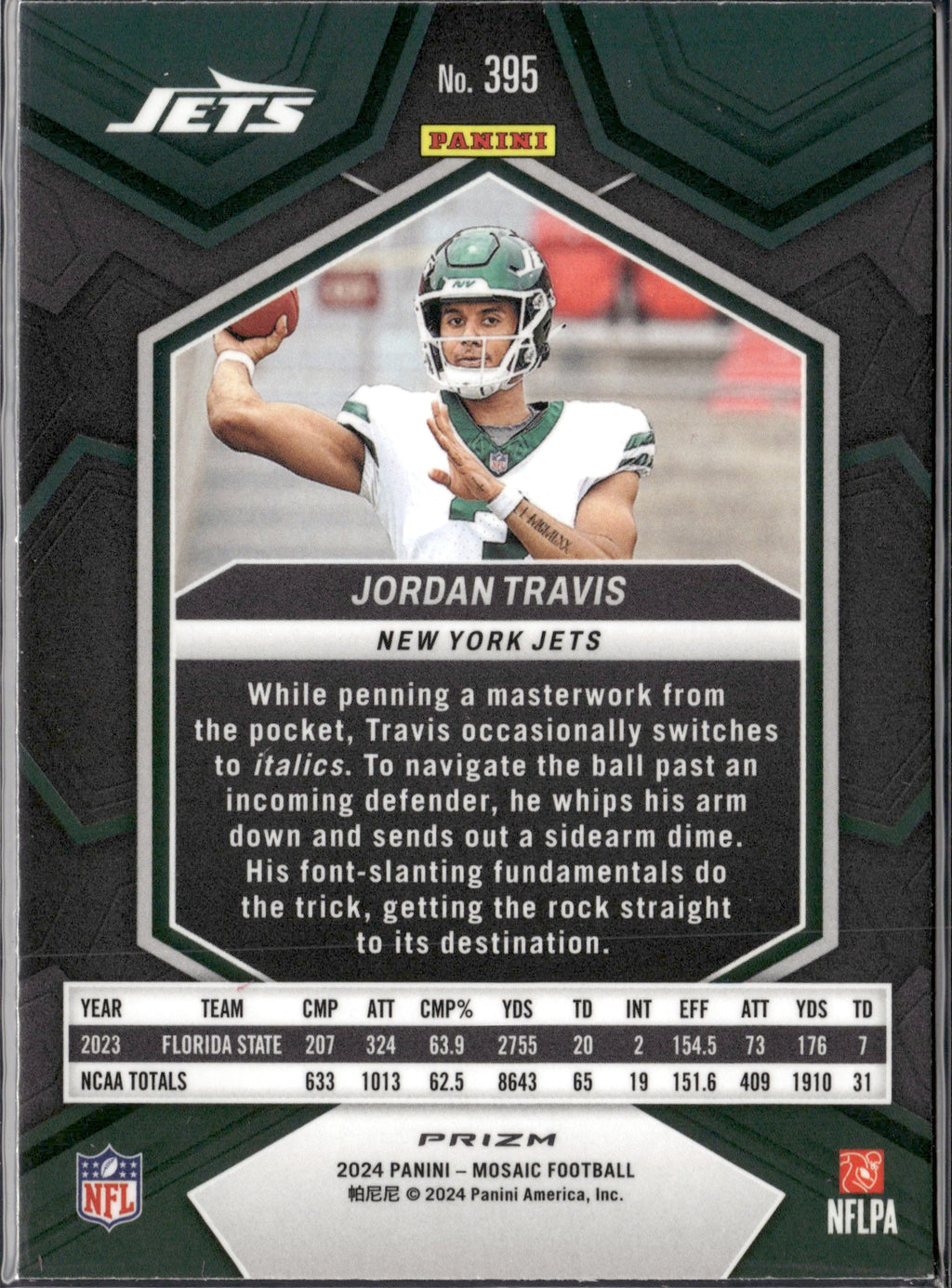 Jordan Travis #395 Mosaic Camo Pink 2024 Panini Mosaic New York Jets