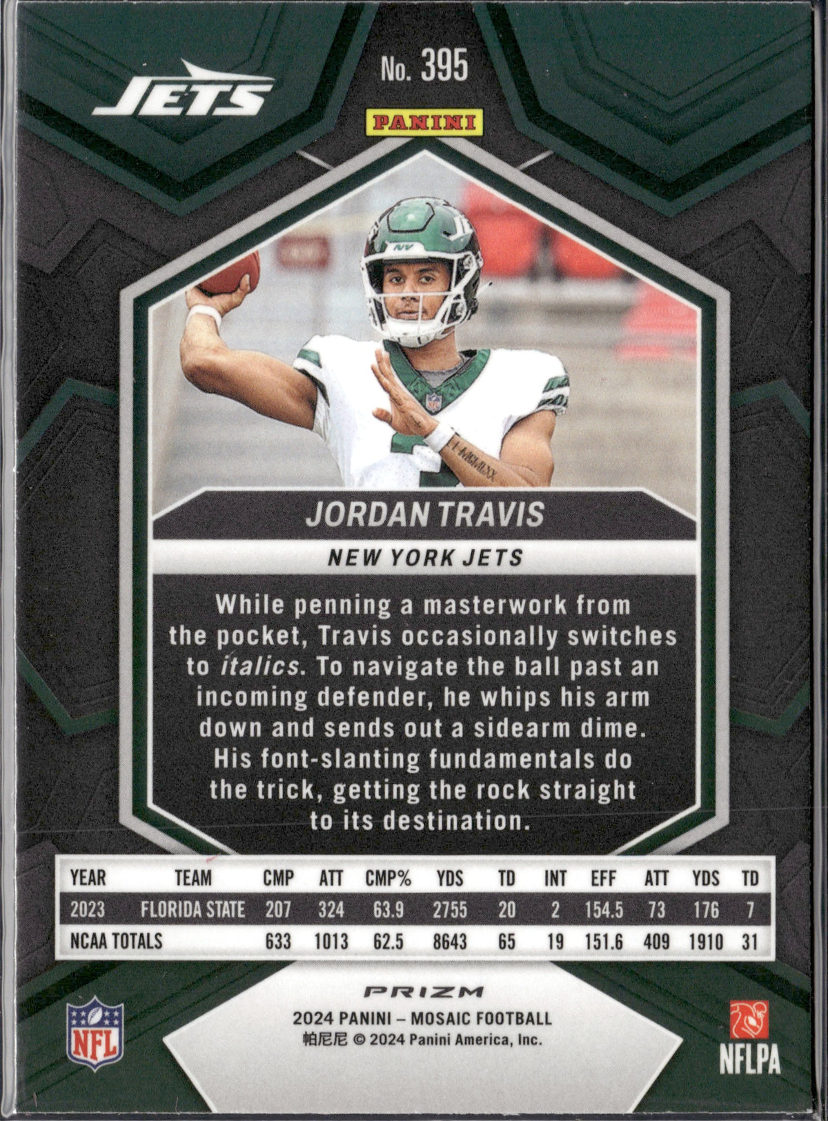 Jordan Travis #395 Mosaic Camo Pink 2024 Panini Mosaic New York Jets