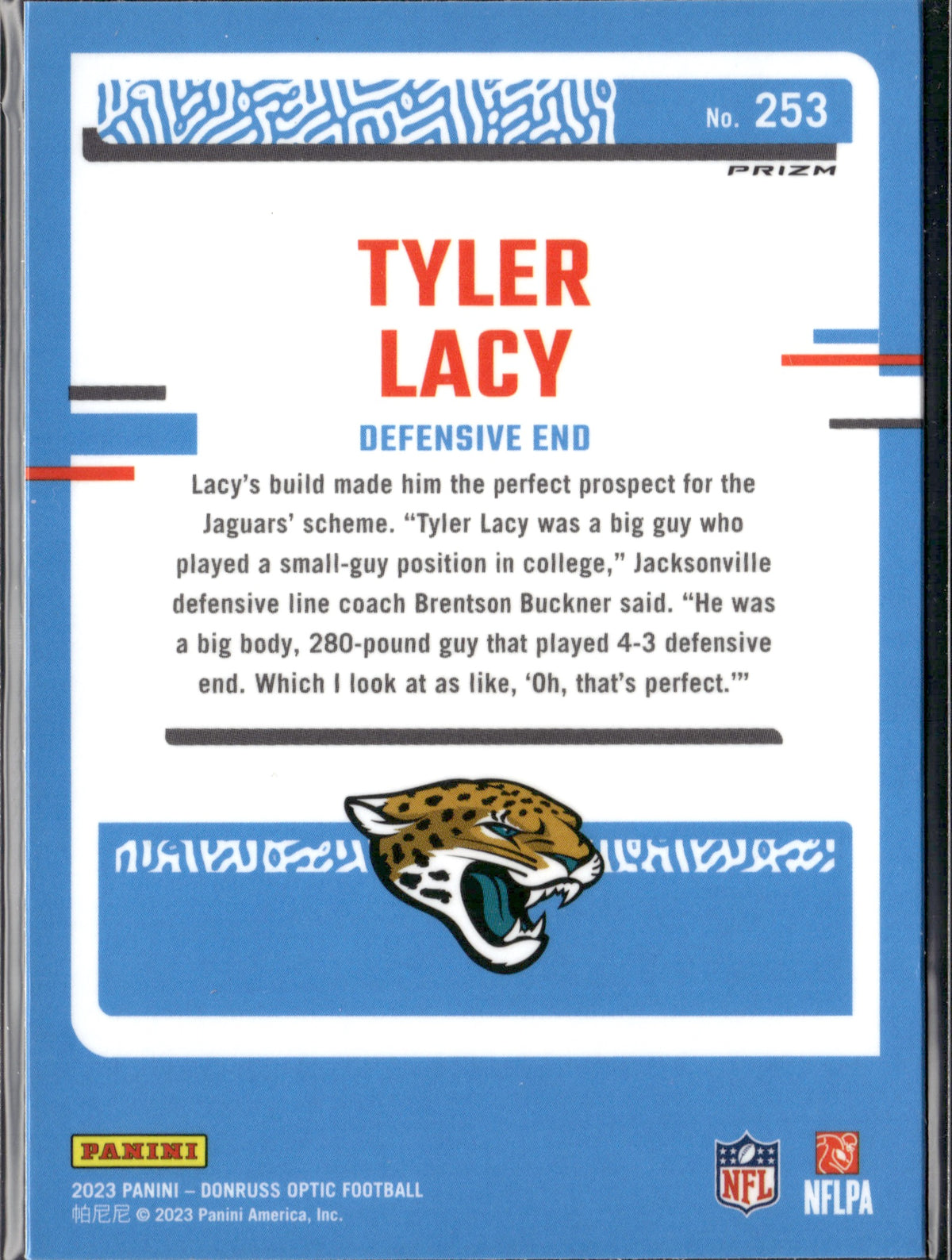 Tyler Lacy #253 Pink 2023 Donruss Optic Jacksonville Jaguars RC