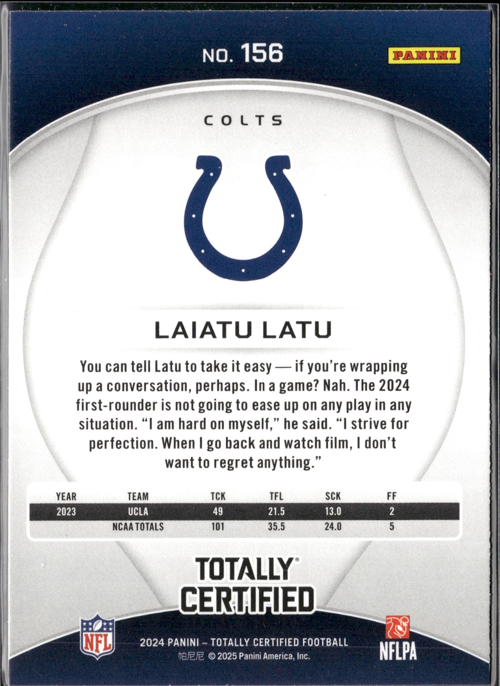 Laiatu Latu #156 Mirror 2024 Panini Totally Certified Indianapolis Colts RC
