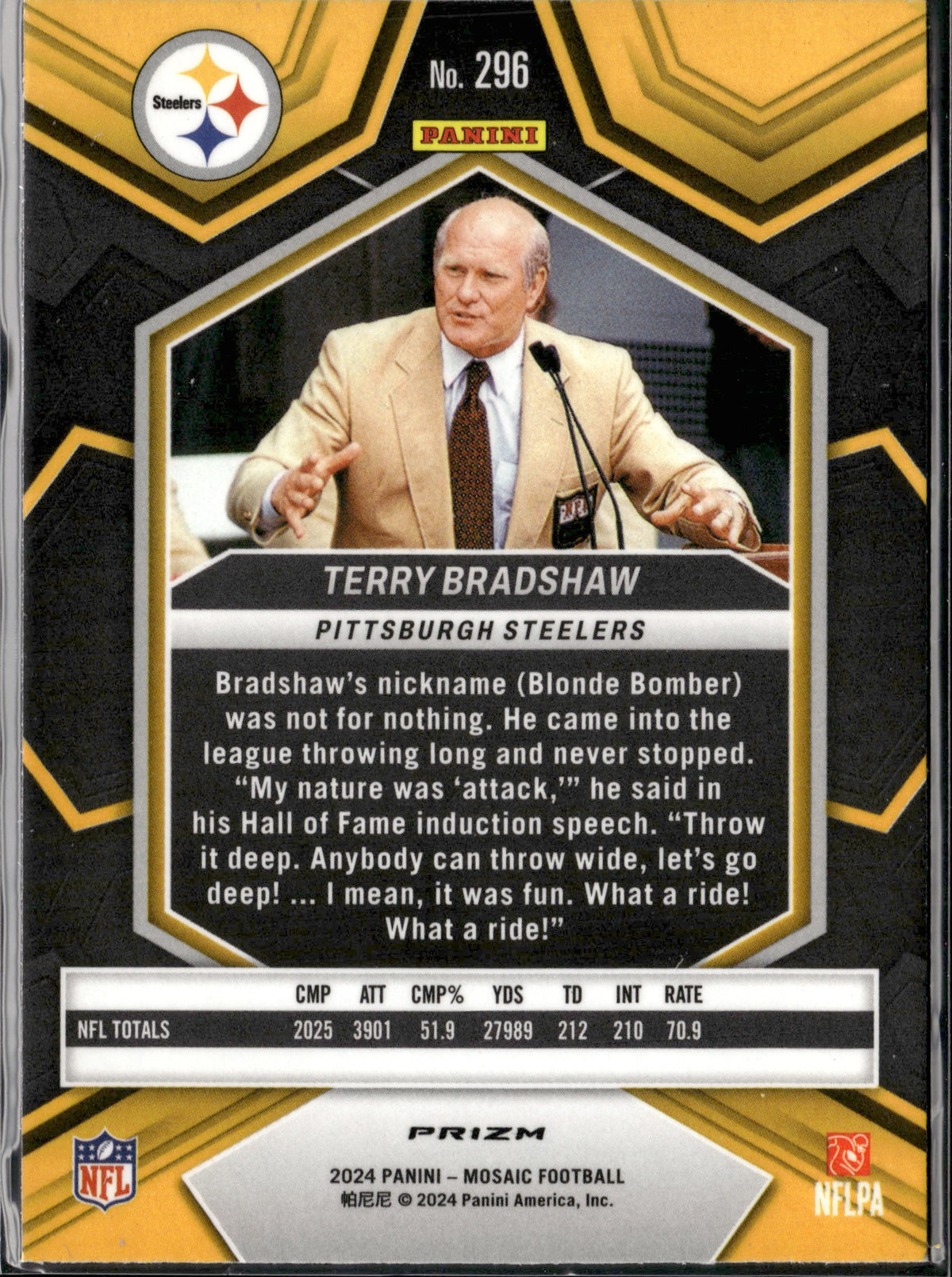 Terry Bradshaw #296 Mosaic Camo Red 2024 Panini Mosaic Pittsburgh Steelers