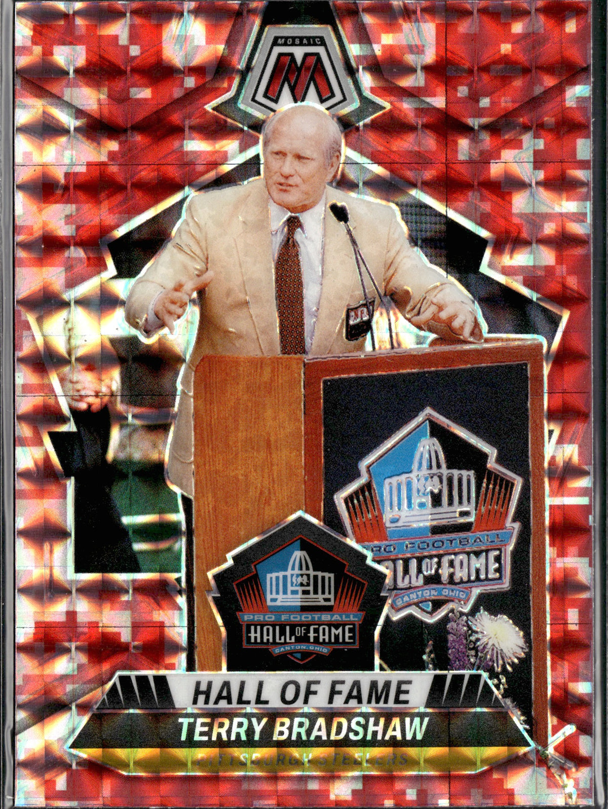 Terry Bradshaw #296 Mosaic Camo Red 2024 Panini Mosaic Pittsburgh Steelers