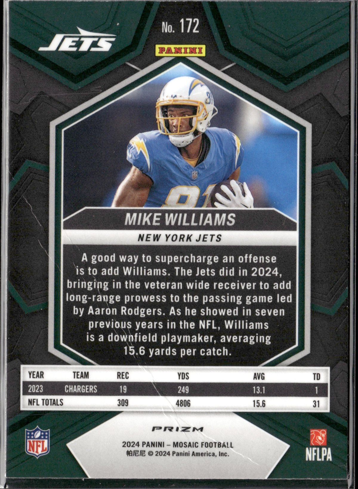 Mike Williams #172 Mosaic Camo Red 2024 Panini Mosaic New York Jets