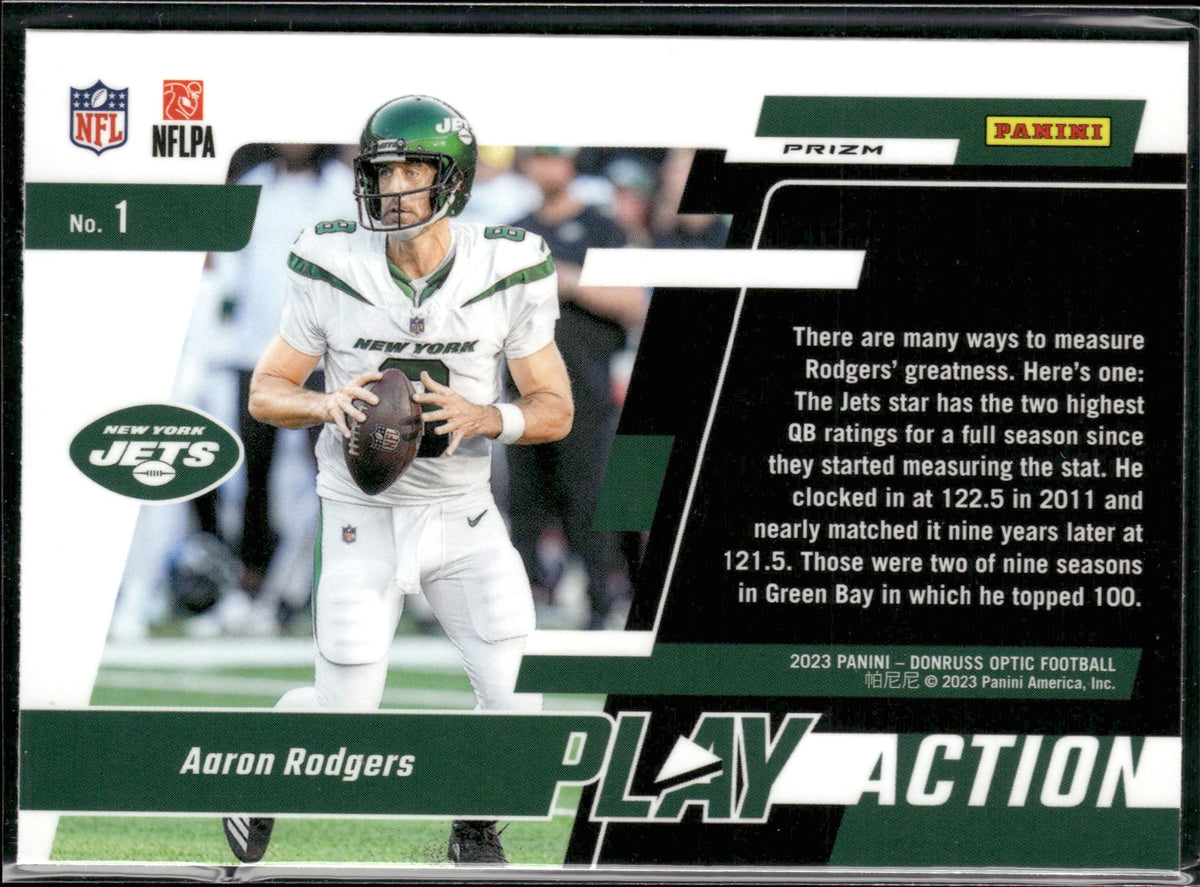 Aaron Rodgers #1 Play Action 2023 Donruss Optic New York Jets