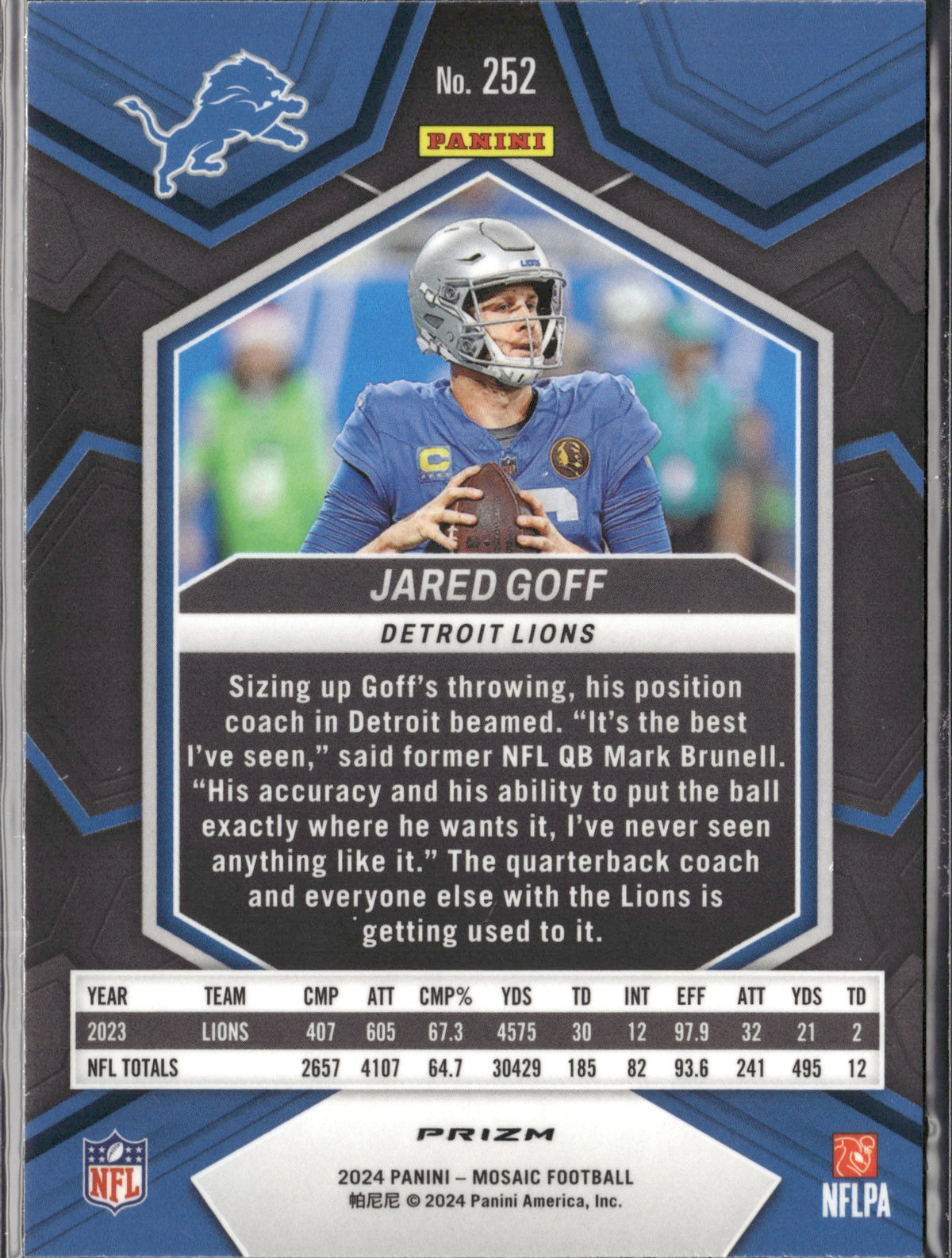 Jared Goff #252 Mosaic Camo Pink 2024 Panini Mosaic Detroit Lions