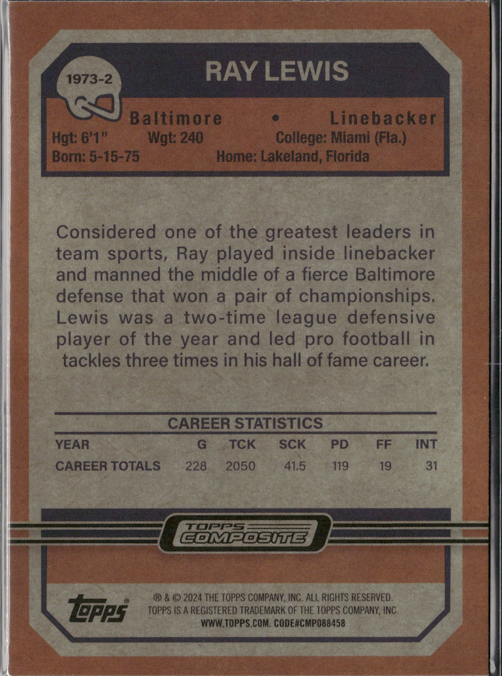 Ray Lewis #1973-2 1973 Topps Football 2023 Topps Composite Baltimore Ravens