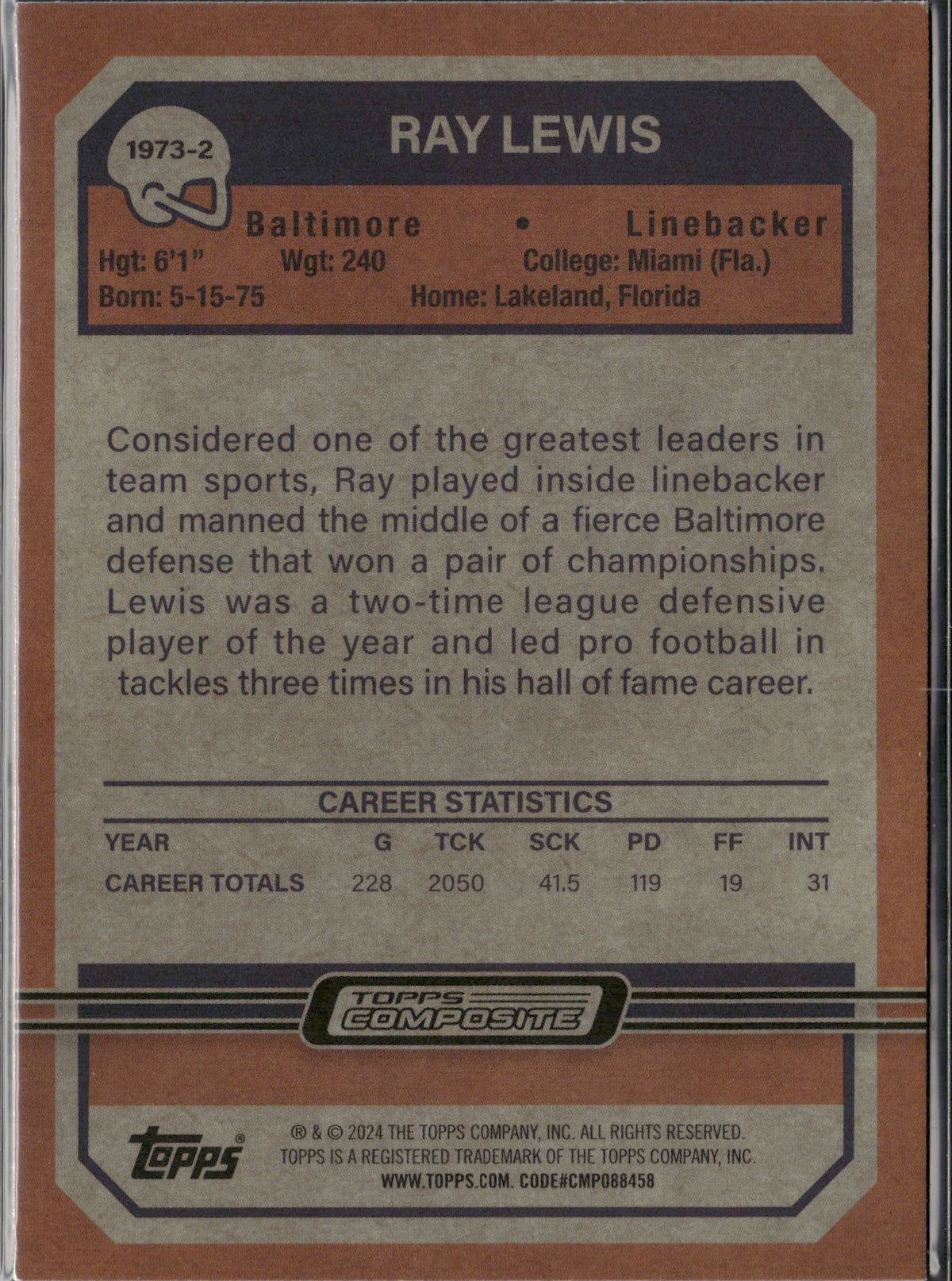 Ray Lewis #1973-2 1973 Topps Football 2023 Topps Composite Baltimore Ravens