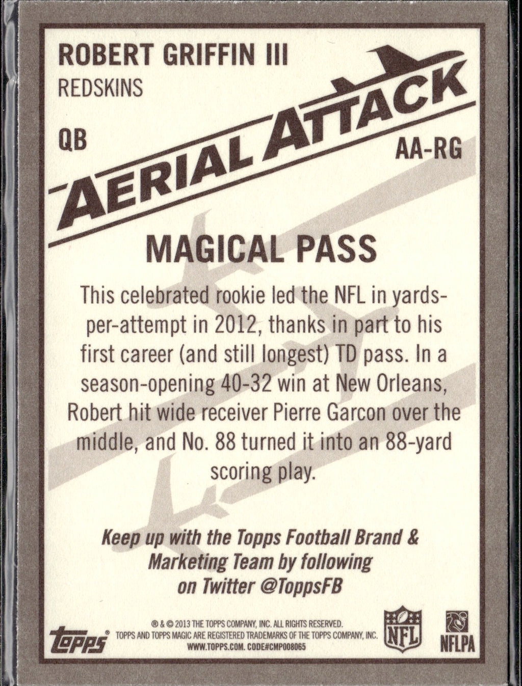 Robert Griffin III #AA-RG Aerial Attack 2013 Topps Magic Washington Redskins
